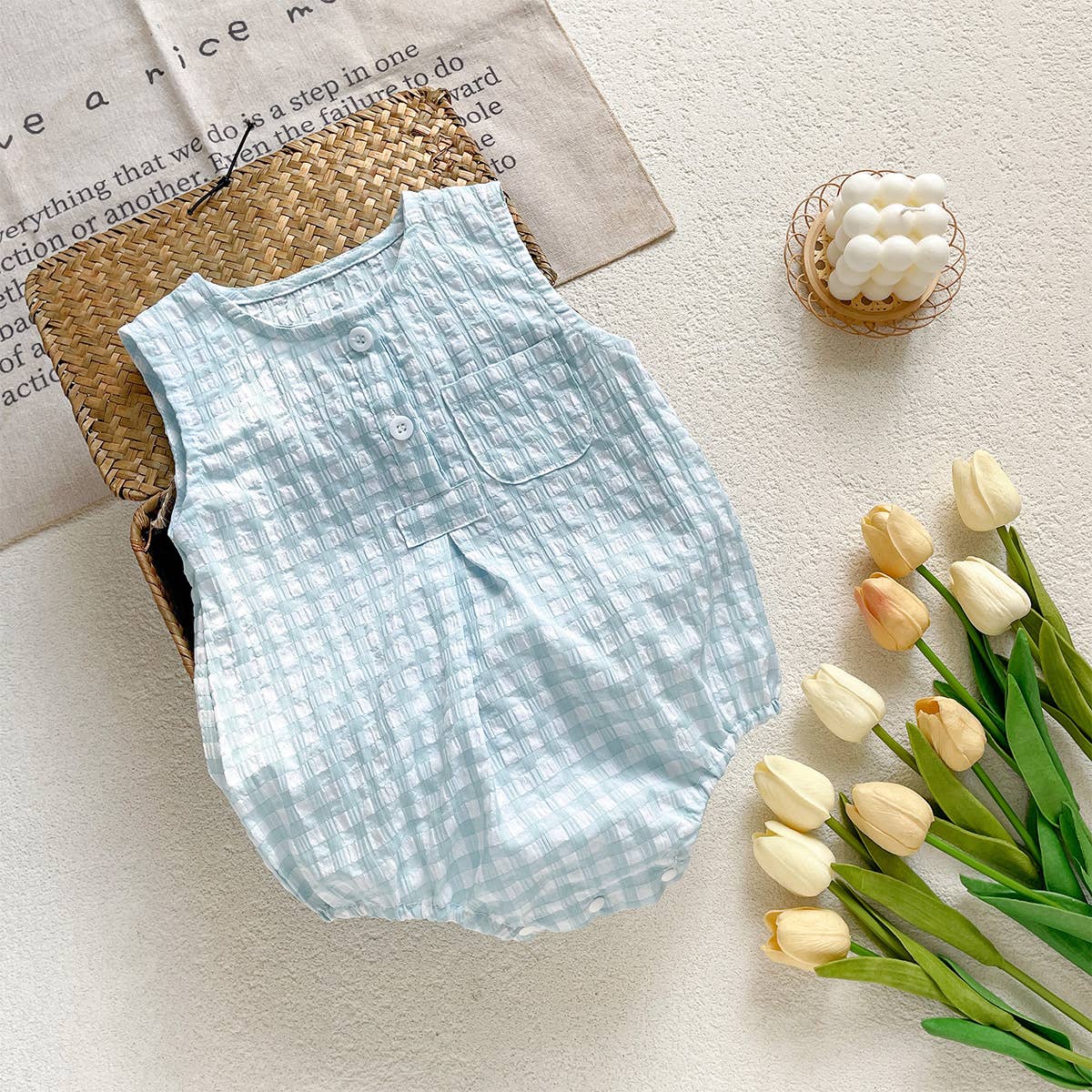 Checkered Sleeveless Romper for Baby Boy