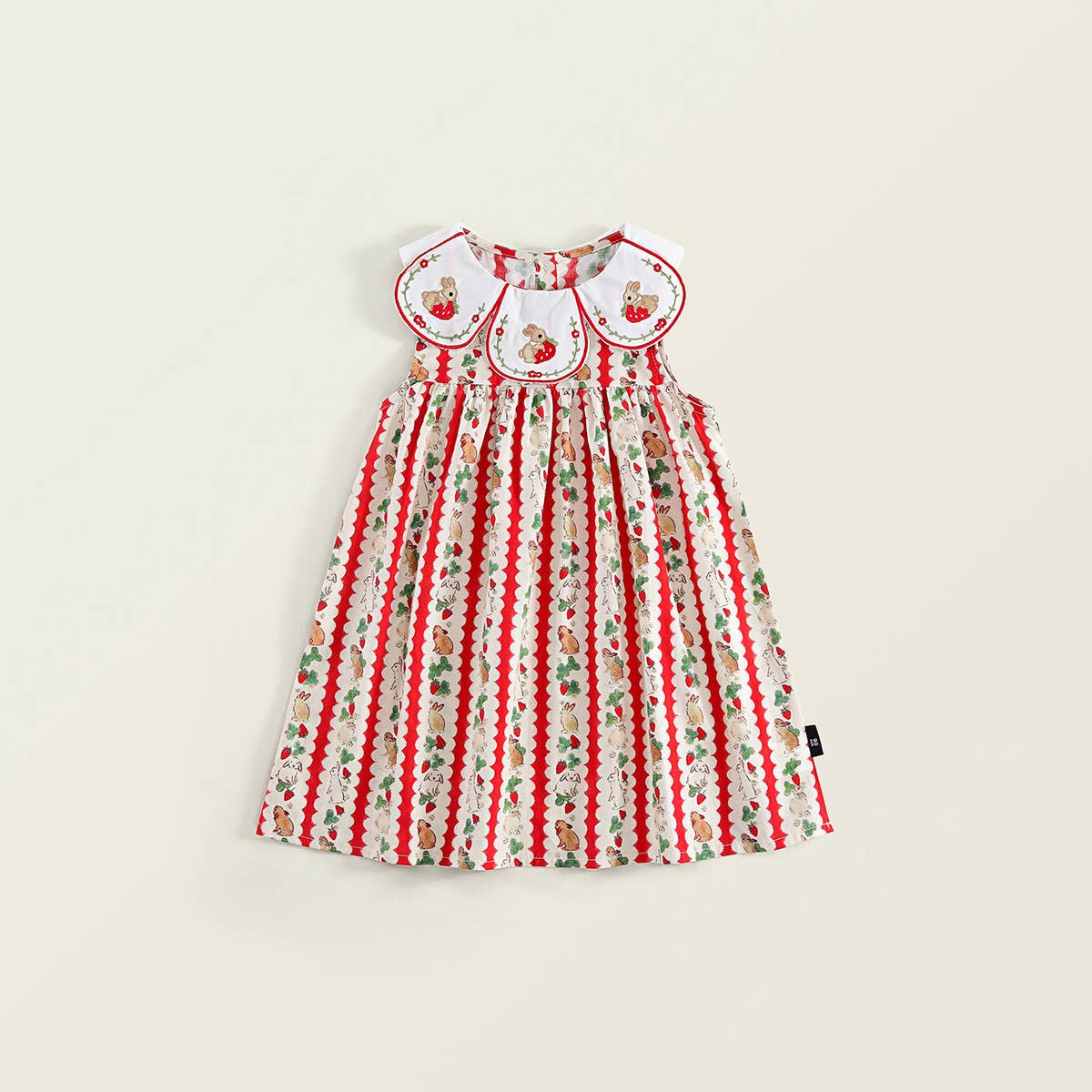 Cute Girls Summer Rabbit Strawberry Striped Big Collar Dress