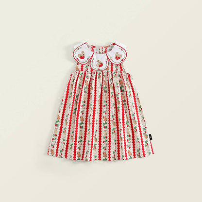 Cute Girls Summer Rabbit Strawberry Striped Big Collar Dress