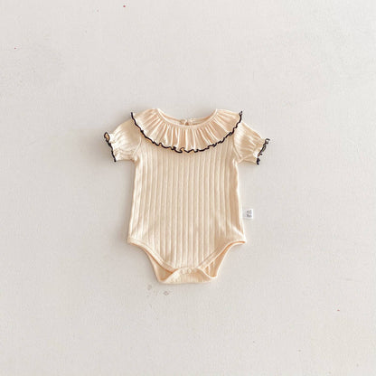 Baby Onesie Short Sleeve Ruffle Collar Ribbed Knit