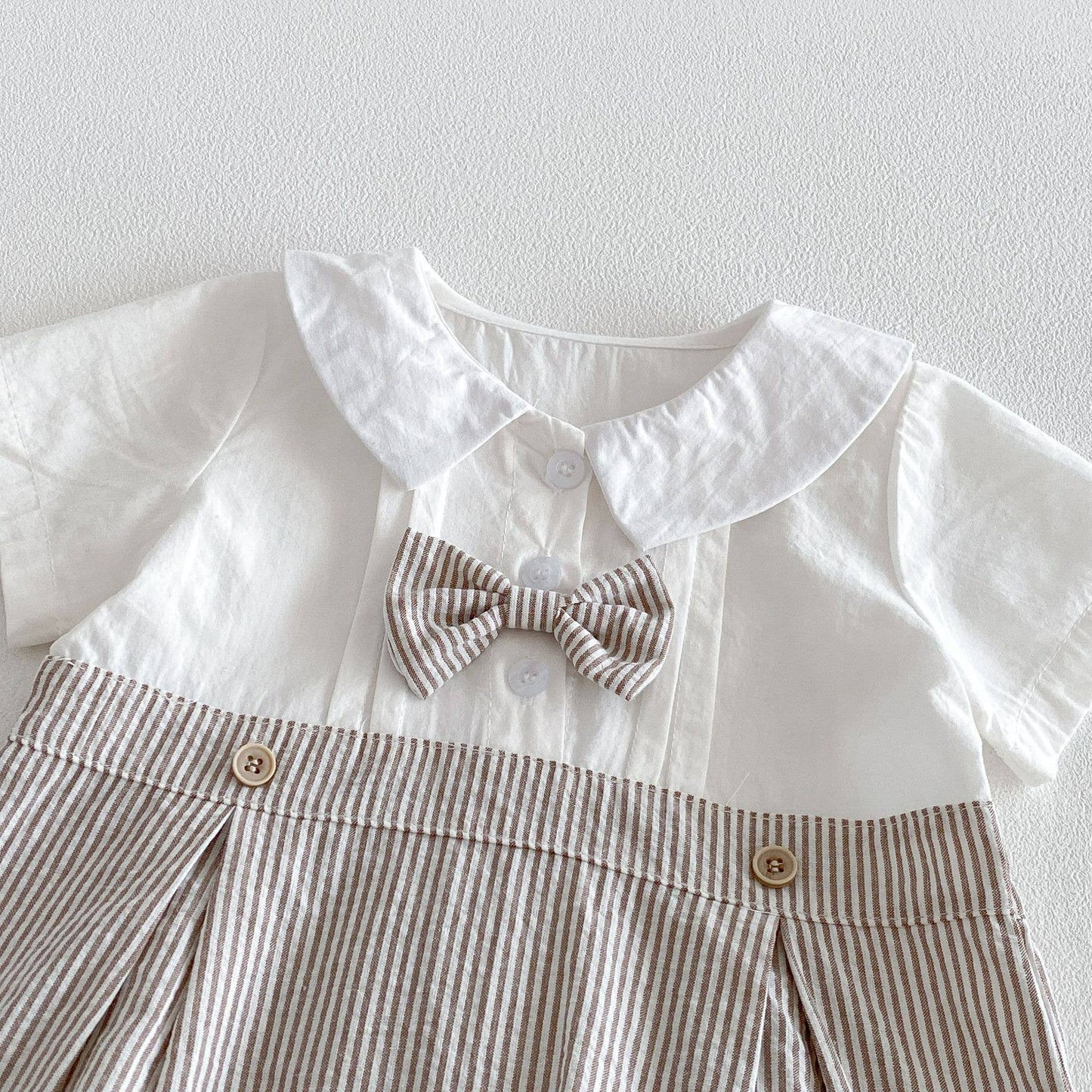 Baby Boy Romper Short Sleeve Peter Pan Collar Bow Tie