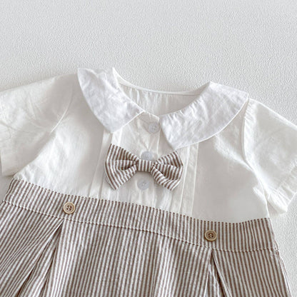 Baby Boy Romper Short Sleeve Peter Pan Collar Bow Tie