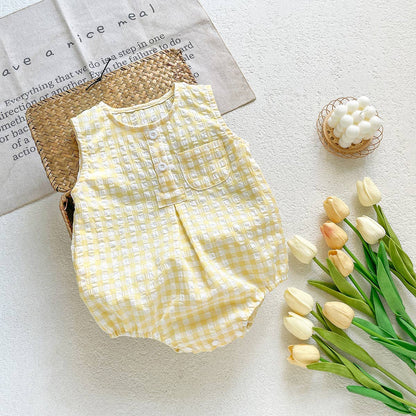 Checkered Sleeveless Romper for Baby Boy
