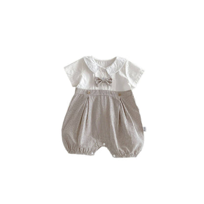Baby Boy Romper Short Sleeve Peter Pan Collar Bow Tie