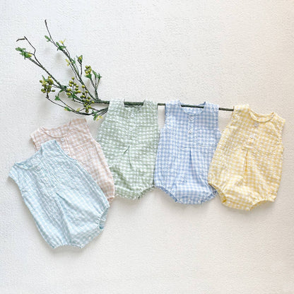 Checkered Sleeveless Romper for Baby Boy