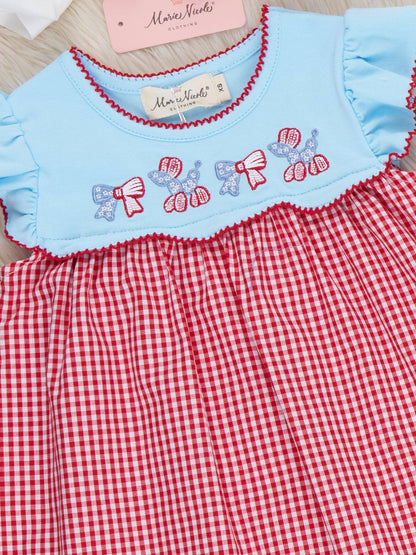 Balloon Pup Gingham Embroidered Cotton Dress