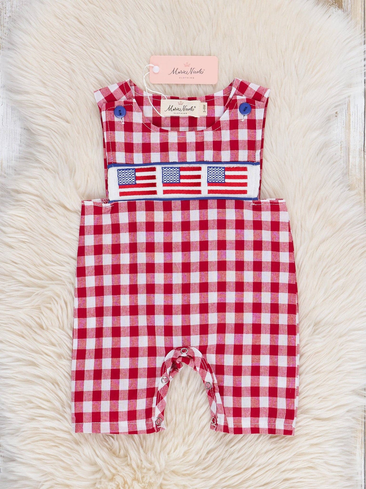 American Flag Smocked 100% Cotton Johnny