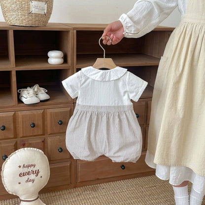 Baby Boy Romper Short Sleeve Peter Pan Collar Bow Tie