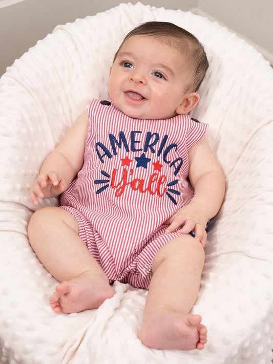 Red "America, Y'all" Embroidered 100% Cotton Johnny