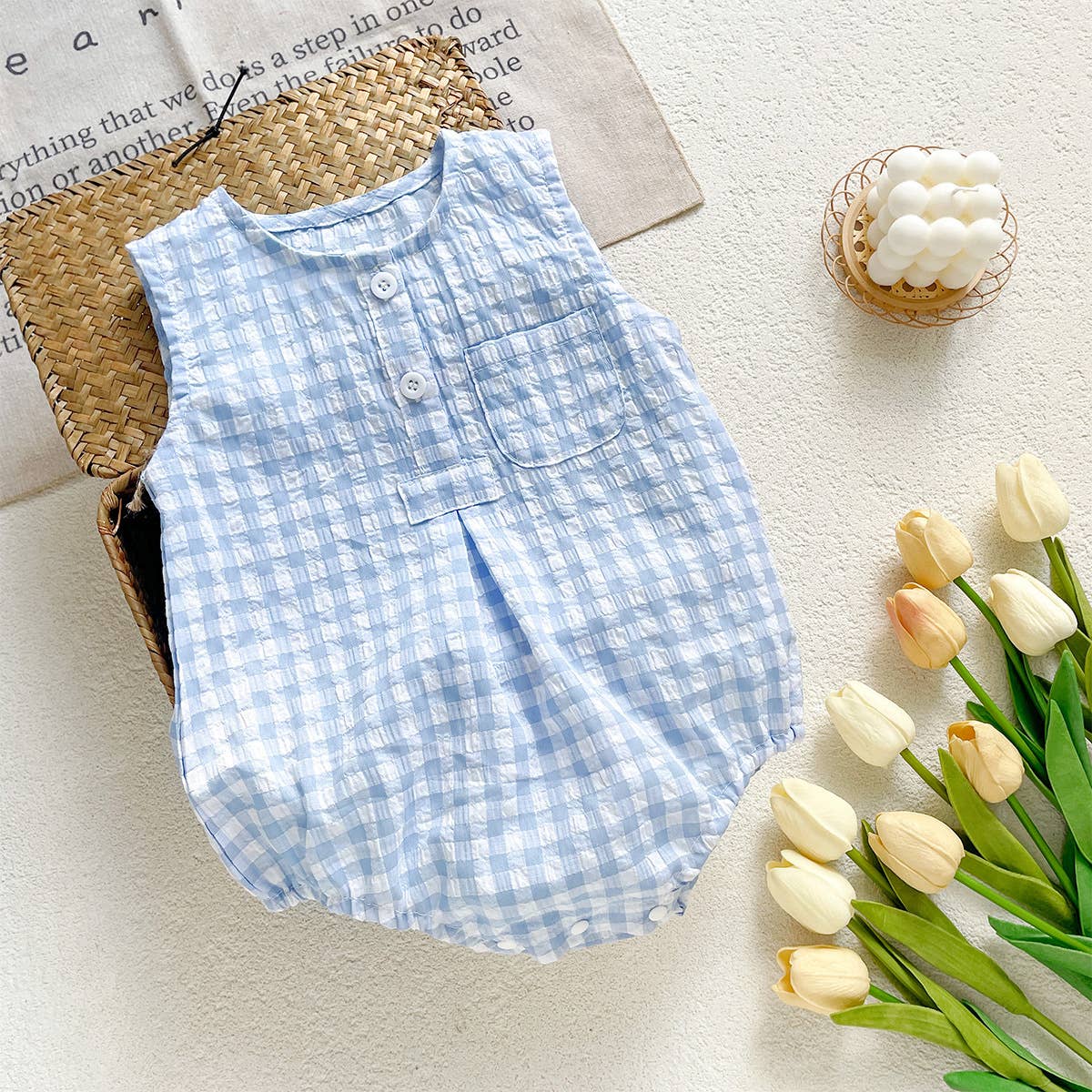 Checkered Sleeveless Romper for Baby Boy