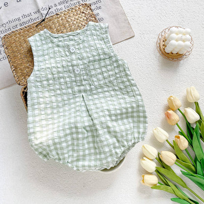 Checkered Sleeveless Romper for Baby Boy