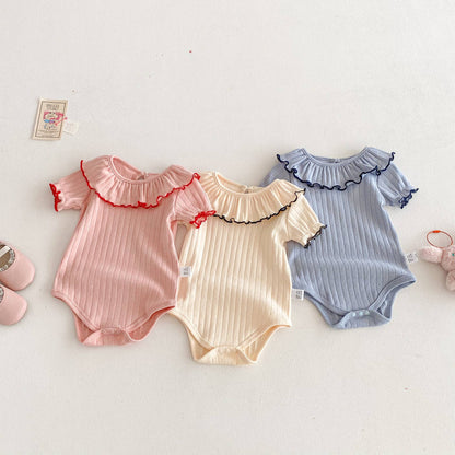 Baby Onesie Short Sleeve Ruffle Collar Ribbed Knit
