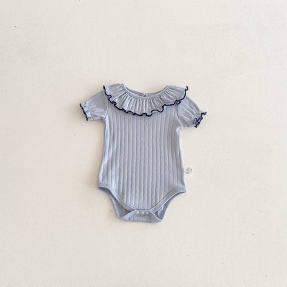 Baby Onesie Short Sleeve Ruffle Collar Ribbed Knit