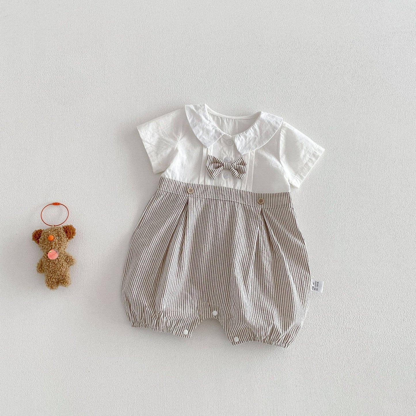 Baby Boy Romper Short Sleeve Peter Pan Collar Bow Tie