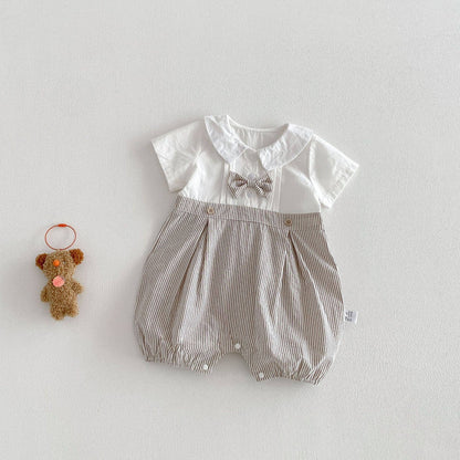 Baby Boy Romper Short Sleeve Peter Pan Collar Bow Tie