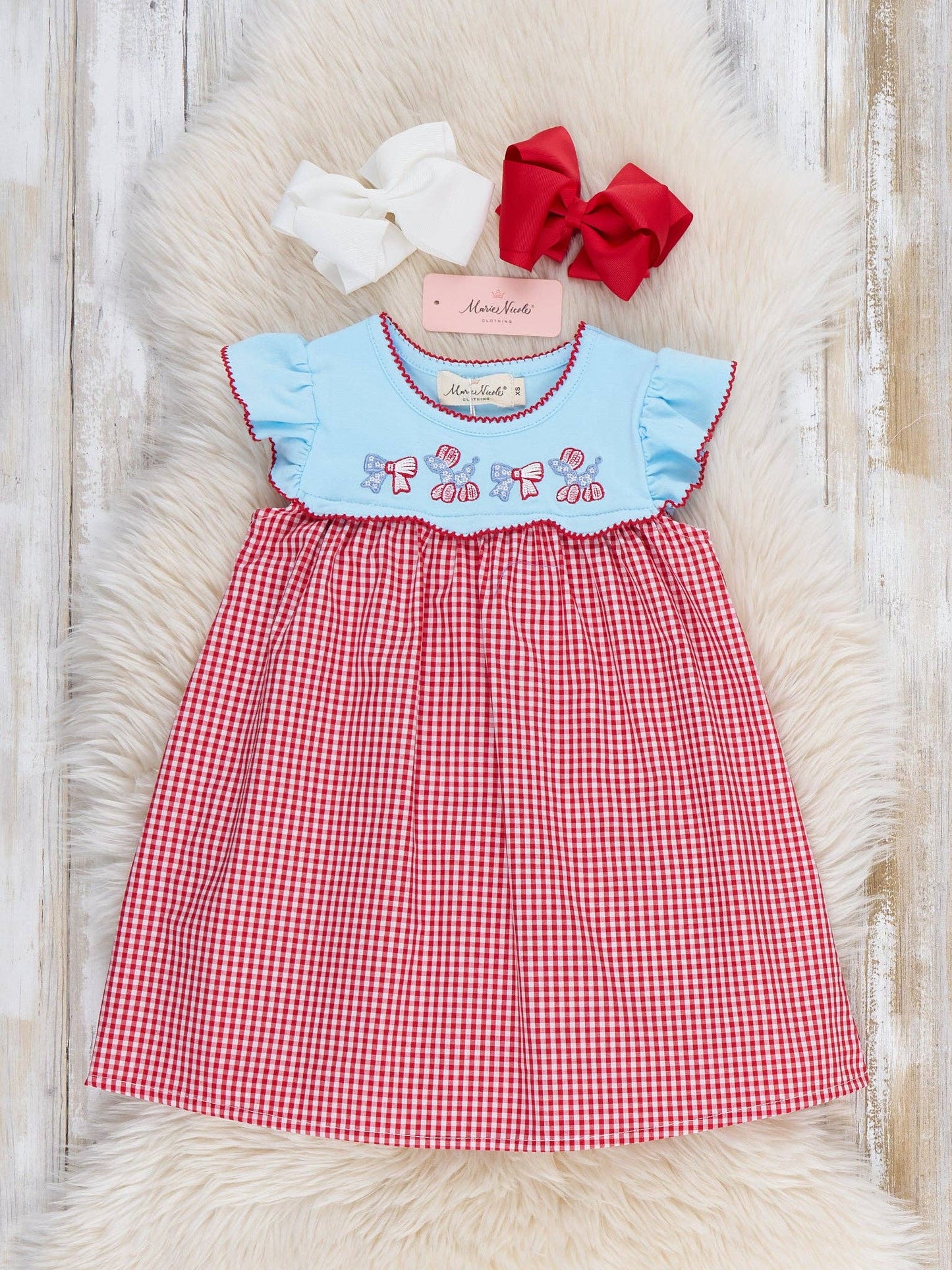 Balloon Pup Gingham Embroidered Cotton Dress