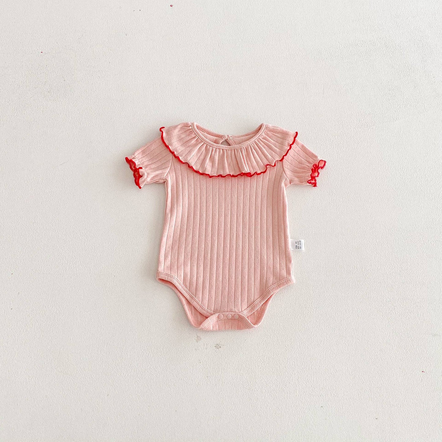 Baby Onesie Short Sleeve Ruffle Collar Ribbed Knit
