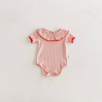 Baby Onesie Short Sleeve Ruffle Collar Ribbed Knit