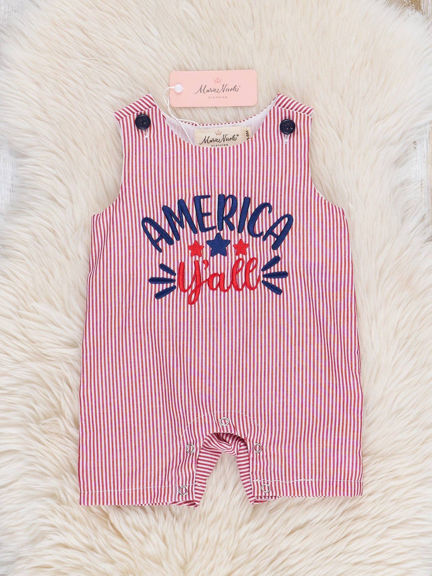 Red "America, Y'all" Embroidered 100% Cotton Johnny