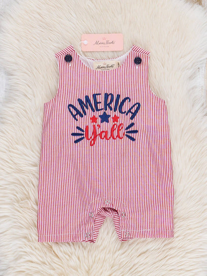 Red "America, Y'all" Embroidered 100% Cotton Johnny