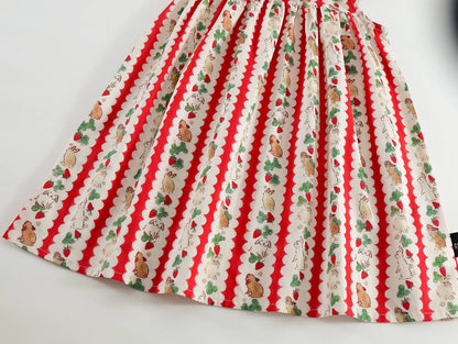 Cute Girls Summer Rabbit Strawberry Striped Big Collar Dress