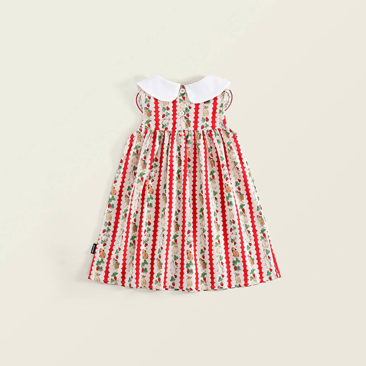 Cute Girls Summer Rabbit Strawberry Striped Big Collar Dress