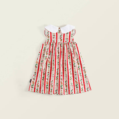 Cute Girls Summer Rabbit Strawberry Striped Big Collar Dress