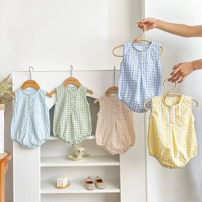 Checkered Sleeveless Romper for Baby Boy