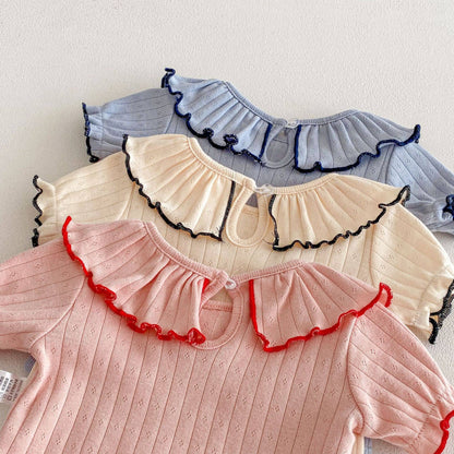 Baby Onesie Short Sleeve Ruffle Collar Ribbed Knit