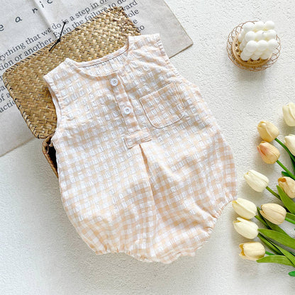 Checkered Sleeveless Romper for Baby Boy