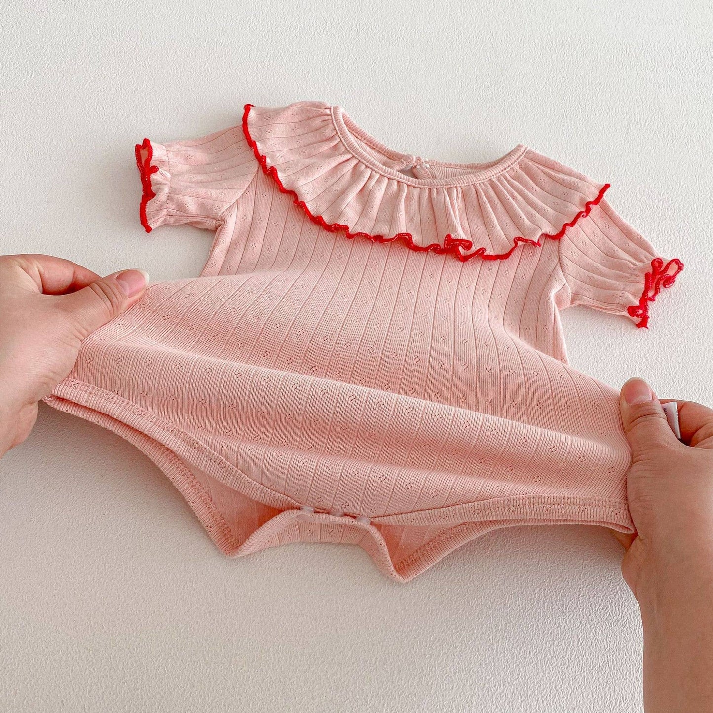 Baby Onesie Short Sleeve Ruffle Collar Ribbed Knit