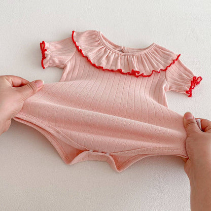 Baby Onesie Short Sleeve Ruffle Collar Ribbed Knit
